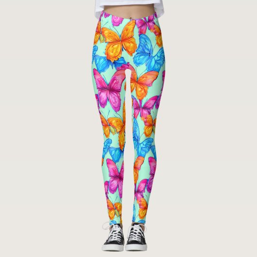 Farbenfrohe Schmetterlingsmuster Leggings (Vorderseite)