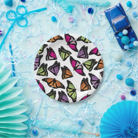 Farbenfrohe Schmetterlingsmuster Pappteller (Party)