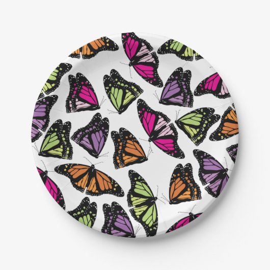 Farbenfrohe Schmetterlingsmuster Pappteller (Vorderseite)