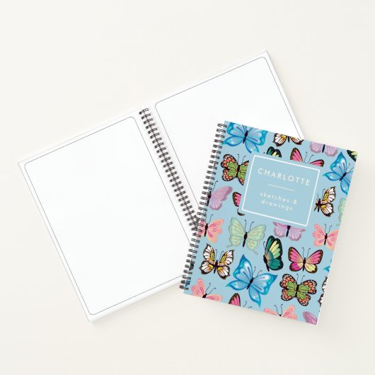 Farbenfrohe Schmetterlingsmuster Pastell Blue Sket Notizblock (Innenseite)