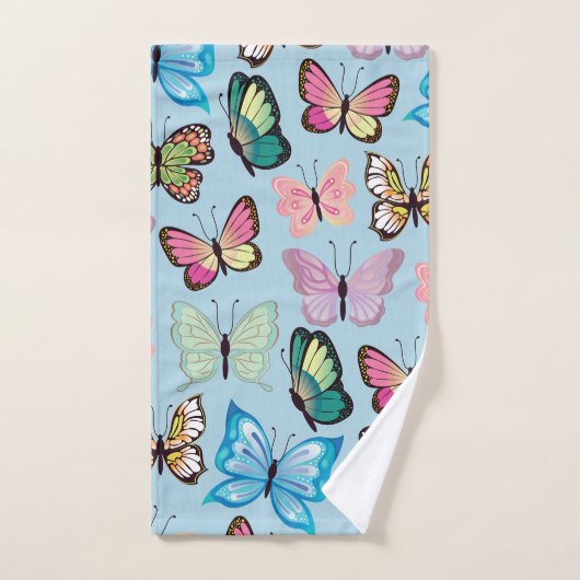Farbenfrohe Schmetterlingsmuster Pastellblau Badhandtuch Set (Handtuch)