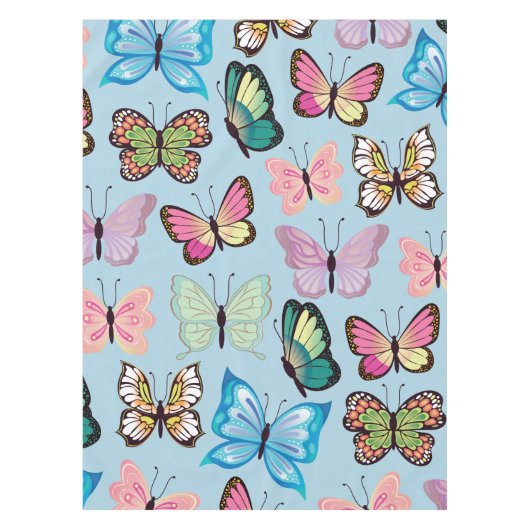 Farbenfrohe Schmetterlingsmuster Pastellblau Tischdecke (Vorderseite)
