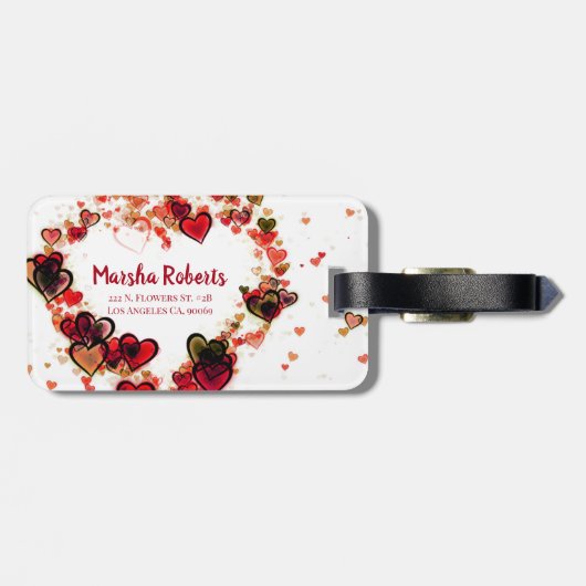 Farbenfrohe schmudgische Herzen Gepäckanhänger (Rückseite horizontal)