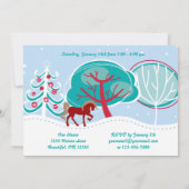 Farbenfrohe Schnee Winterferienpferd Einladung (Rückseite)