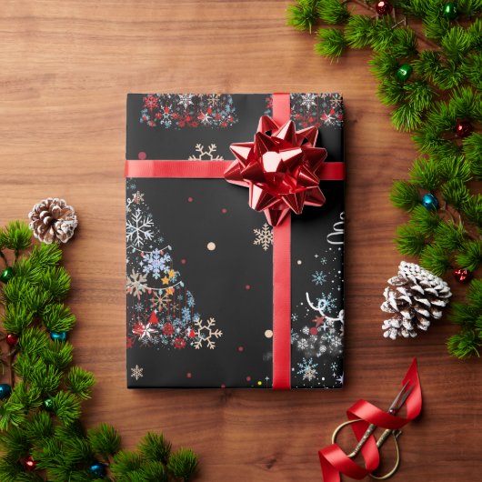 Farbenfrohe Schneefestliche Weihnachtsbaumlichter Geschenkpapier (Feiertagsgeschenk)