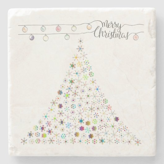 Farbenfrohe Schneeflocke Frohe Weihnachtsbaum Part Steinuntersetzer (Vorderseite)