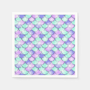 Farbenfrohe Schneeflocke mit Fischskulpturen Serviette