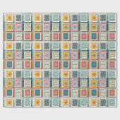 Farbenfrohe Schneeflocken auf Pastell-Patchwork Geschenkpapier (Flach)