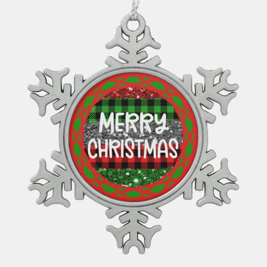 Farbenfrohe Schneeflocken - Foto Personalisiert! Zinn-Ornament (Vorderseite)