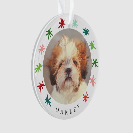 Farbenfrohe Schneeflocken Haustier 2 Foto Weihnach Ornament (Vorderseite)