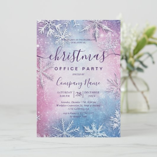 Farbenfrohe Schneeflocken Holiday Office Party Einladung (Stehend Vorderseite)