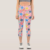 Farbenfrohe Schneeflocken im rosa Urlaubsmuster Capri Leggings (Vorderseite)