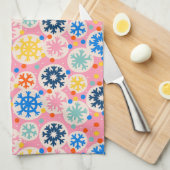 Farbenfrohe Schneeflocken im rosa Urlaubsmuster Geschirrtuch (Viertel Falte)