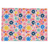 Farbenfrohe Schneeflocken im rosa Urlaubsmuster Große Geschenktüte (Rückseite)