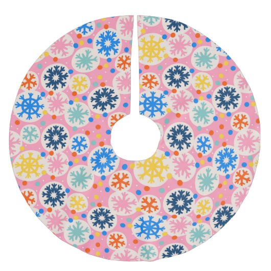 Farbenfrohe Schneeflocken im rosa Urlaubsmuster Polyester Weihnachtsbaumdecke (Vorderseite)