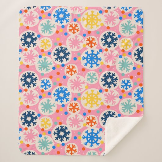 Farbenfrohe Schneeflocken im rosa Urlaubsmuster Sherpadecke (Vorderseite)