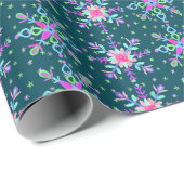 Farbenfrohe Schneeflocken in Dunkelblau Geschenkpapier (Rolleneckpunkt)