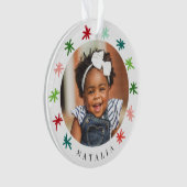 Farbenfrohe Schneeflocken Kinder 2 Fotos Name Weih Ornament (Vorderseite)