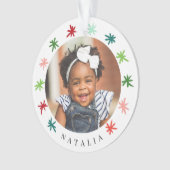 Farbenfrohe Schneeflocken Kinder 2 Fotos Name Weih Ornament (Vorderseite)