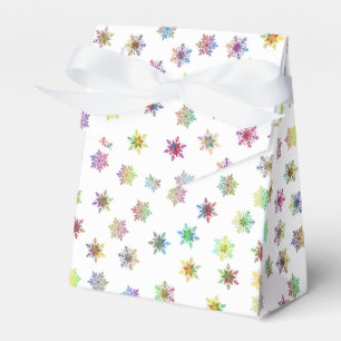 Farbenfrohe Schneeflocken mit Farbband Geschenkschachtel