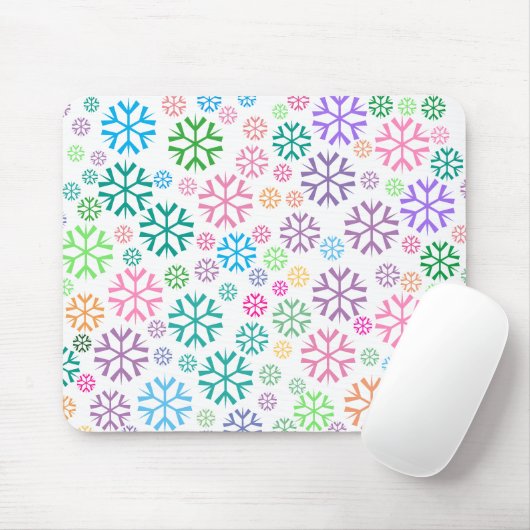 Farbenfrohe Schneeflocken Muster auf Weiß Mousepad (Mit Mouse)