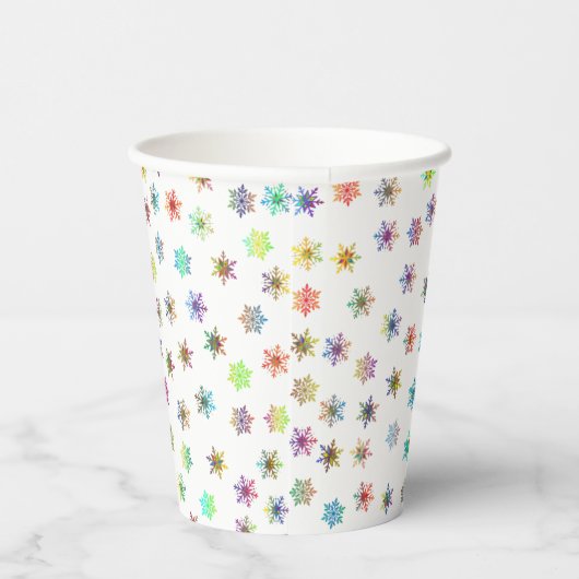 Farbenfrohe Schneeflocken Pappbecher (Rechts)