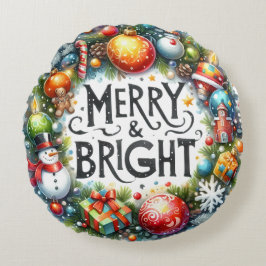 Farbenfrohe Schneemann & Ornamente Weihnachten Kis Rundes Kissen