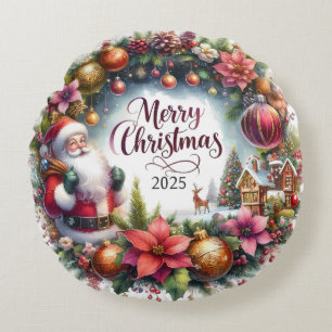 Farbenfrohe Schneemann & Ornamente Weihnachten Kis Rundes Kissen