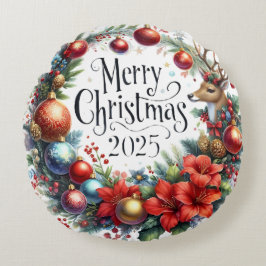 Farbenfrohe Schneemann & Ornamente Weihnachten Kis Rundes Kissen