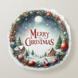 Farbenfrohe Schneemann & Ornamente Weihnachten Kis Rundes Kissen