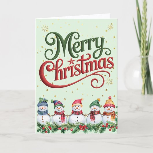 Farbenfrohe Schneemänner Feiertagskarte (Vorderseite)