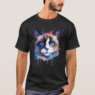 Farbenfrohe Schneeschuhkatze Face Splash Art T-Shirt