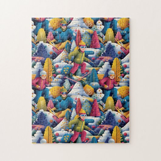 Farbenfrohe Schneeskifahrer Collage Puzzle (Vertikal)