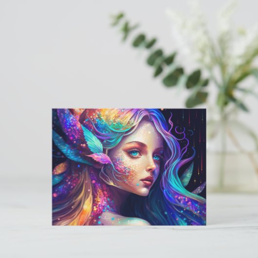 Farbenfrohe schöne Fee Postkarte (Stehend Vorderseite)