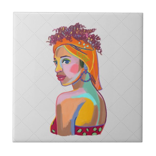 Farbenfrohe schöne Girl Art Abstract Design Throw Fliese (Vorderseite)
