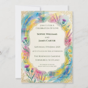 Farbenfrohe schottische Wildblumen-Hochzeitseinlad Einladung