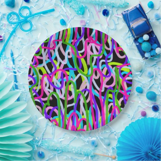 Farbenfrohe Schriftzeichen Pappteller (Party)