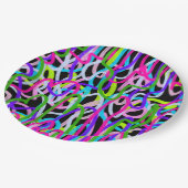 Farbenfrohe Schriftzeichen Pappteller (Schrägansicht)