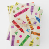 Farbenfrohe Schulkrabbe mit Formen Muster Geschenkpapier Set (Beispiel)