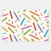 Farbenfrohe Schulkrippen und Stifte Muster Geschenkpapier Set (Vorderseite 2)