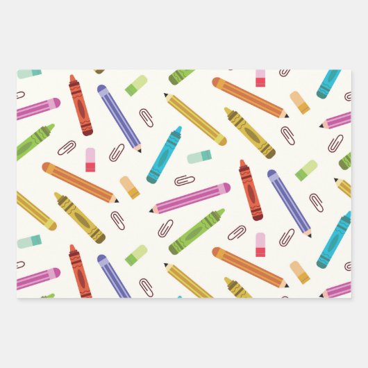 Farbenfrohe Schulkrippen und Stifte Muster Geschenkpapier Set (Vorderseite 2)