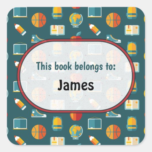 Farbenfrohe Schulspeisung Muster Personalisiert Sq Quadratischer Aufkleber (Vorderseite)