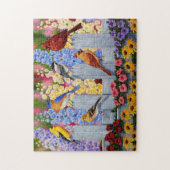 Farbenfrohe Schwangvögel im Frühlingsblumengarten Puzzle (Vertikal)