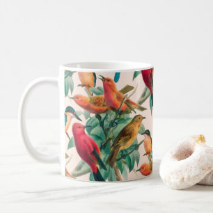 Farbenfrohe Schwangvögel und Muster für grüne Blät Kaffeetasse