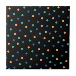 Farbenfrohe Schwarz-Hintergrund-Punkt-Muster Fliese