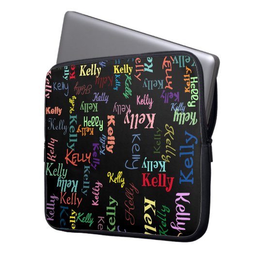 Farbenfrohe Schwarz Mit Monogramm Vorname Spaß Nie Laptopschutzhülle (Vorderseite Links)