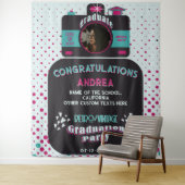 Farbenfrohe Schwarz Rosa Aquamarin Retro Grad Foto Wandteppich (Beispiel)