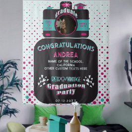 Farbenfrohe Schwarz Rosa Aquamarin Retro Grad Foto Wandteppich