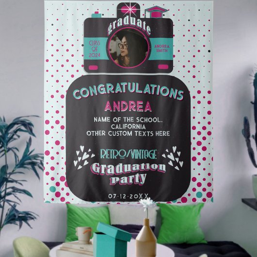 Farbenfrohe Schwarz Rosa Aquamarin Retro Grad Foto Wandteppich