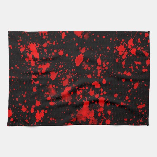 Farbenfrohe Schwarz Rot Paint Spritzer Künstlerisc Geschirrtuch (Horizontal)